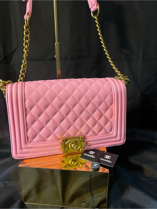 CHANEL Handbags - CHANEL Pink Quilted Boy Bag with Gold Hardware